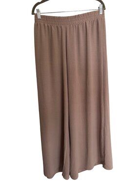 Zara Women’s XL Wide-Leg Taupe Pants With Elastic Waist Lightweight & Flowy